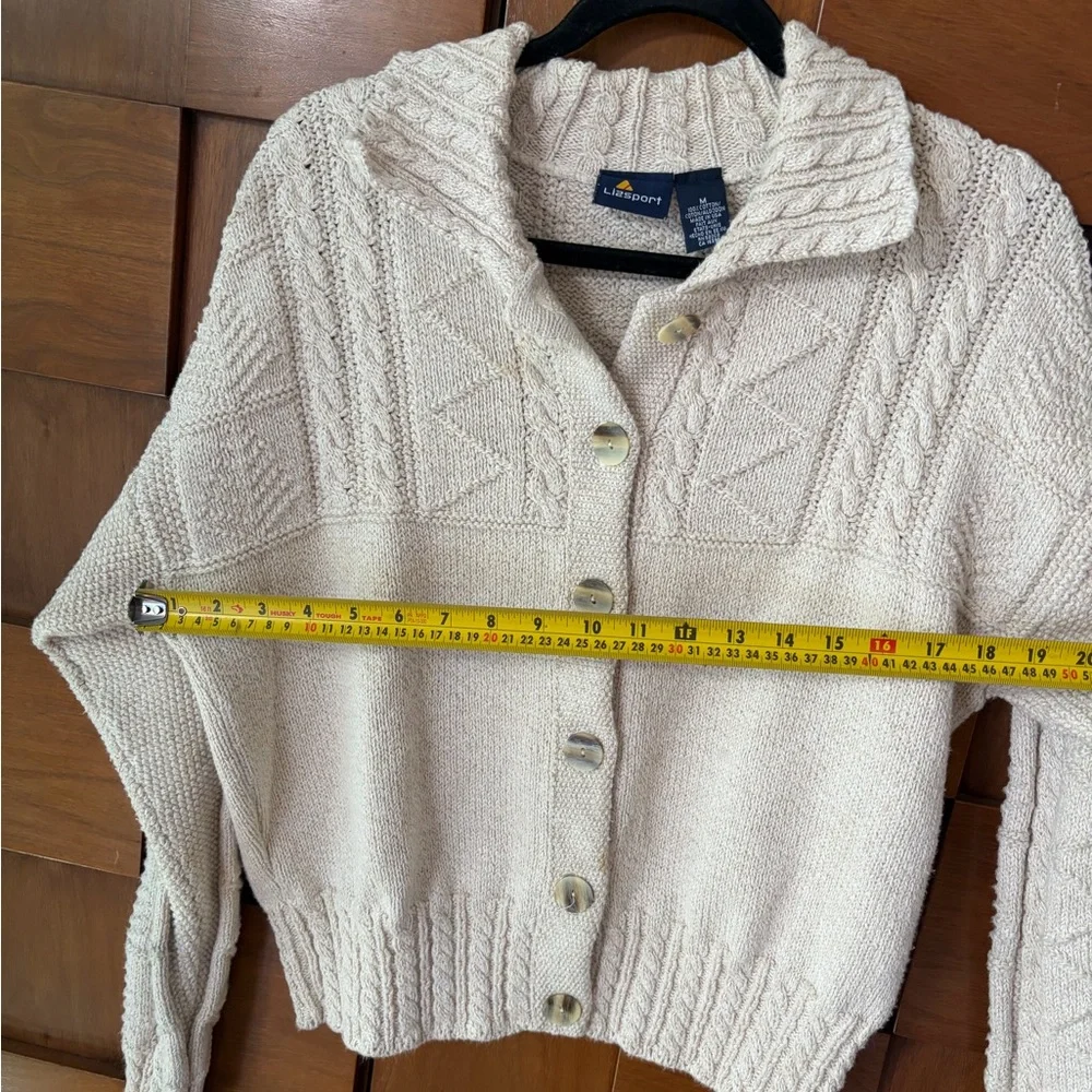 Vintage Cable Knit Cardigan Cream 100% Cotton Chunky Sweater Minimalist - Picture 7 of 7